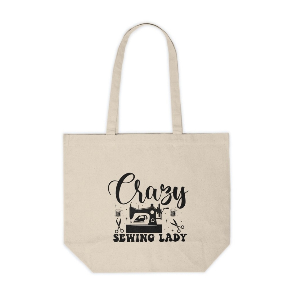 Crazy Sewing Lady Custom Tote Bag